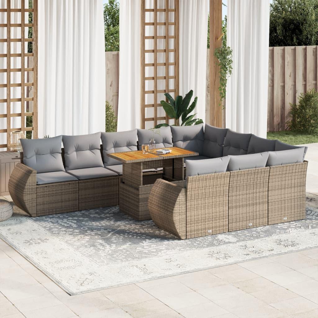 Sofasæt Til Haven 11 Dele Med Hynder Polyrattan - beige og grå / bord 6x midterdel 4x hjørnedel