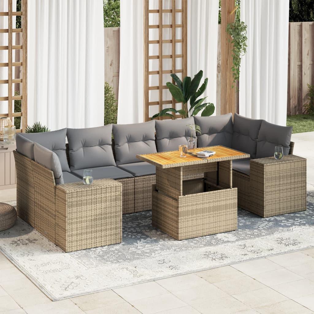Sofasæt Til Haven 8 Dele Med Hynder Polyrattan - beige og grå / med opbevaring