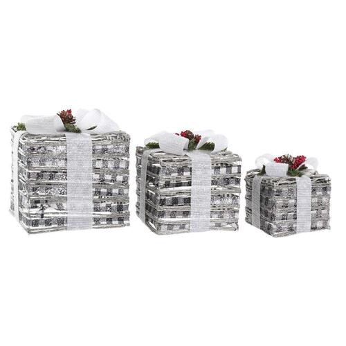 Spil med Dekorative Æsker LED Hvid Rød Grøn Sølvfarvet Metal snefald 25 x 25 x 29 cm (3 Dele)