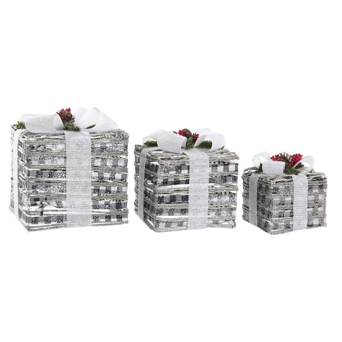Spil med Dekorative Æsker LED Hvid Rød Grøn Sølvfarvet Metal snefald 25 x 25 x 29 cm (3 Dele)