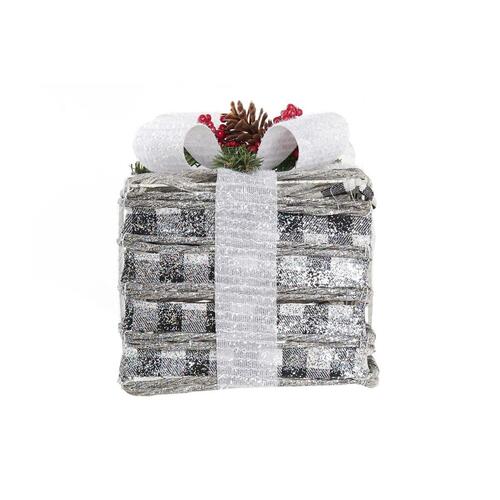 Spil med Dekorative Æsker LED Hvid Rød Grøn Sølvfarvet Metal snefald 25 x 25 x 29 cm (3 Dele)