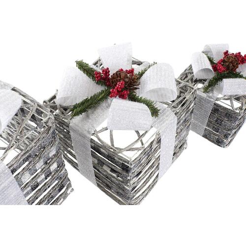 Spil med Dekorative Æsker LED Hvid Rød Grøn Sølvfarvet Metal snefald 25 x 25 x 29 cm (3 Dele)