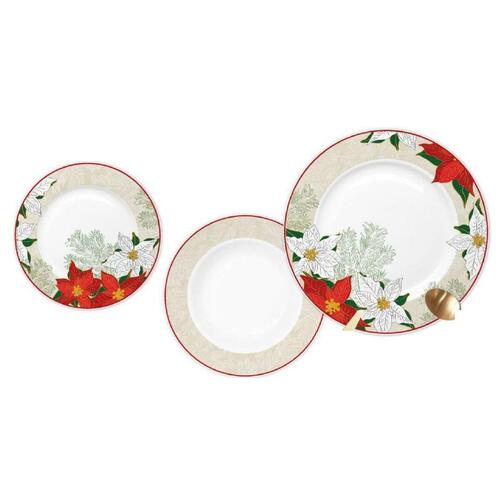 Spisestel Rød Beige Porcelæn Blomst Jul 18 Dele 27 x 27 x 2 cm