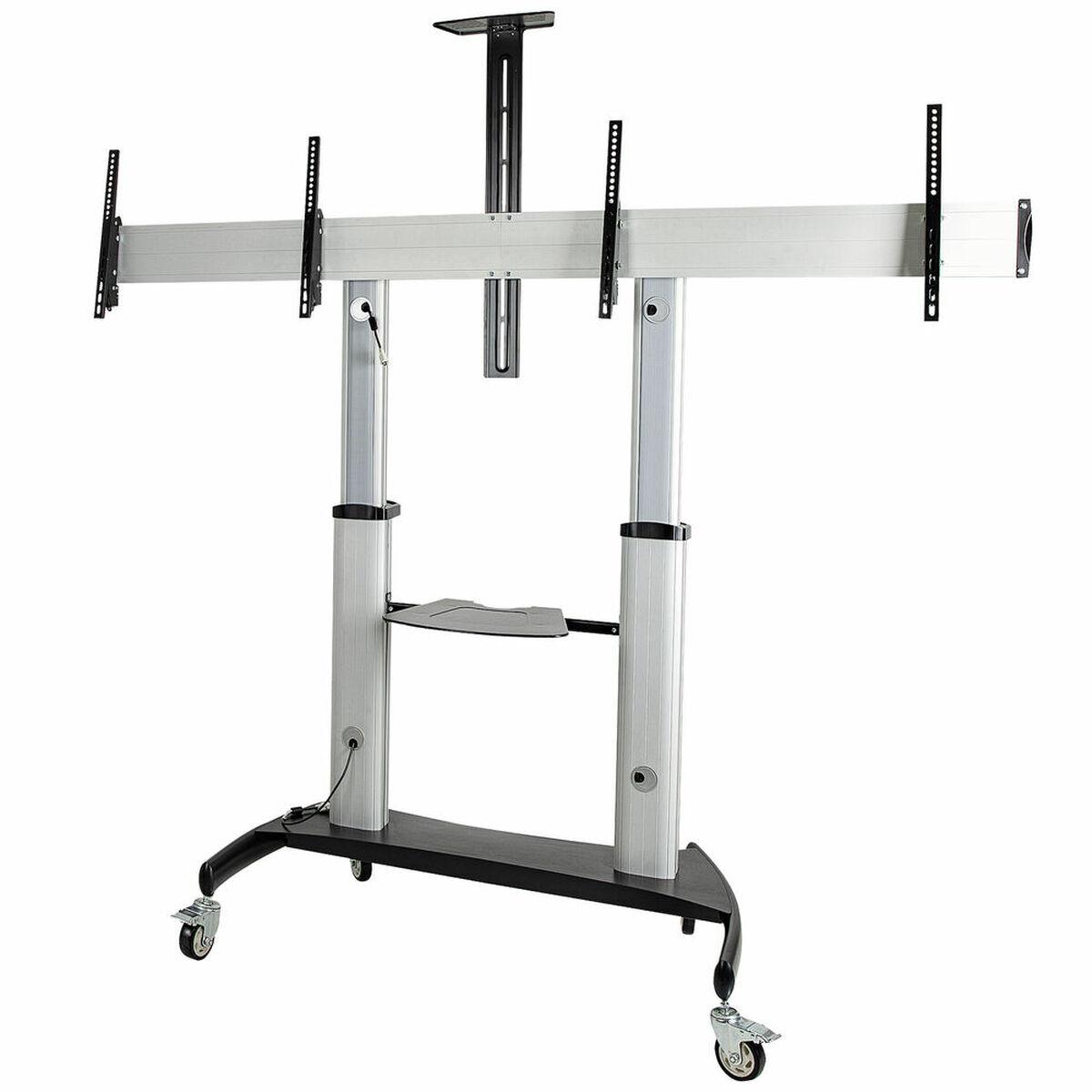 StarTech.com Dual TV Cart for 37-60in VESA TVs up to 110lb (50kg) each, Height Adjustable TV Mount, Mobile Display Cart w/ Webcam & Equipment Shelves,