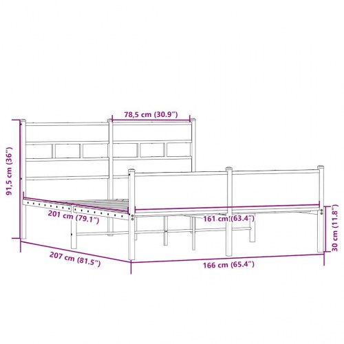 Sengeramme 160x200 cm i metal - sonoma-eg