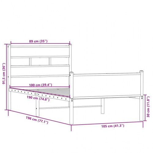 Sengeramme 100 x 190 cm med sengegavl - sonoma-eg
