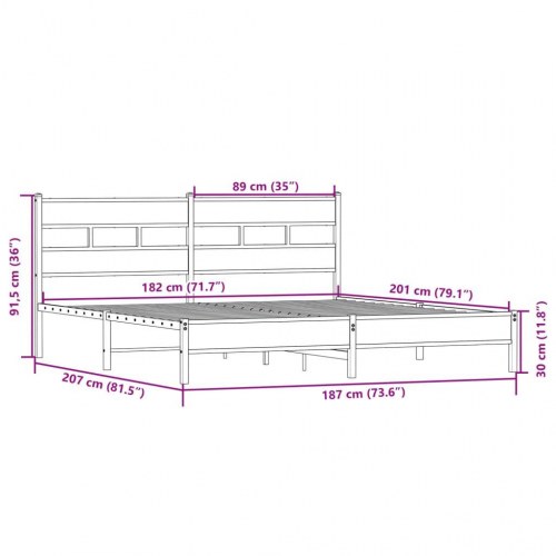 Sengeramme 180x200 cm i metal - sonoma-eg