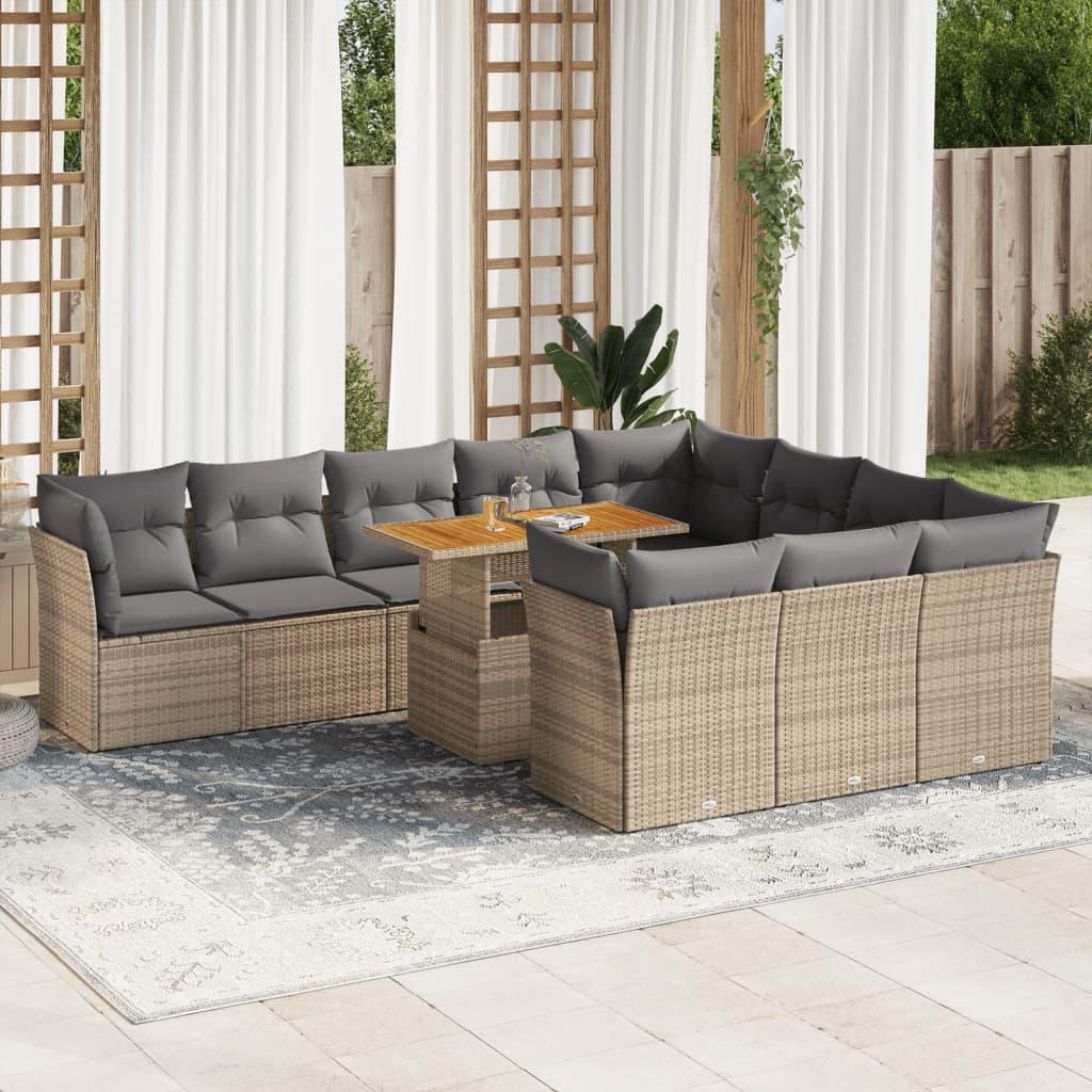Sofasæt Til Haven 11 Dele Med Hynder Polyrattan - beige og grå / 4x hjørnedel 6x midterdel bord