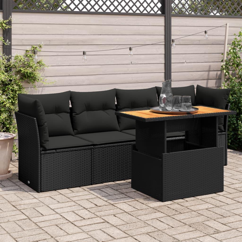 Sofasæt Til Haven 5 Dele Med Hynder Polyrattan - Sort / med opbevaring