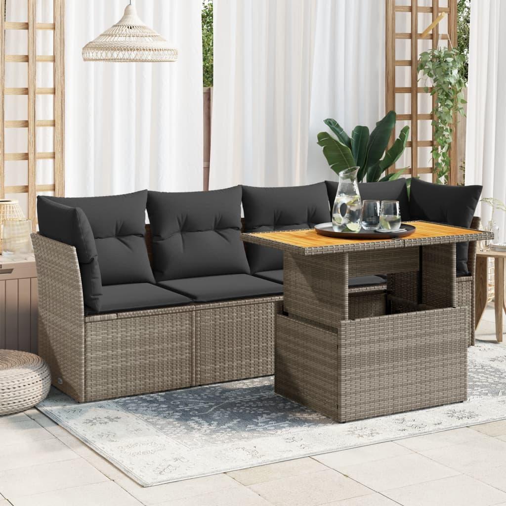 Sofasæt Til Haven 5 Dele Med Hynder Polyrattan - Grå / med opbevaring