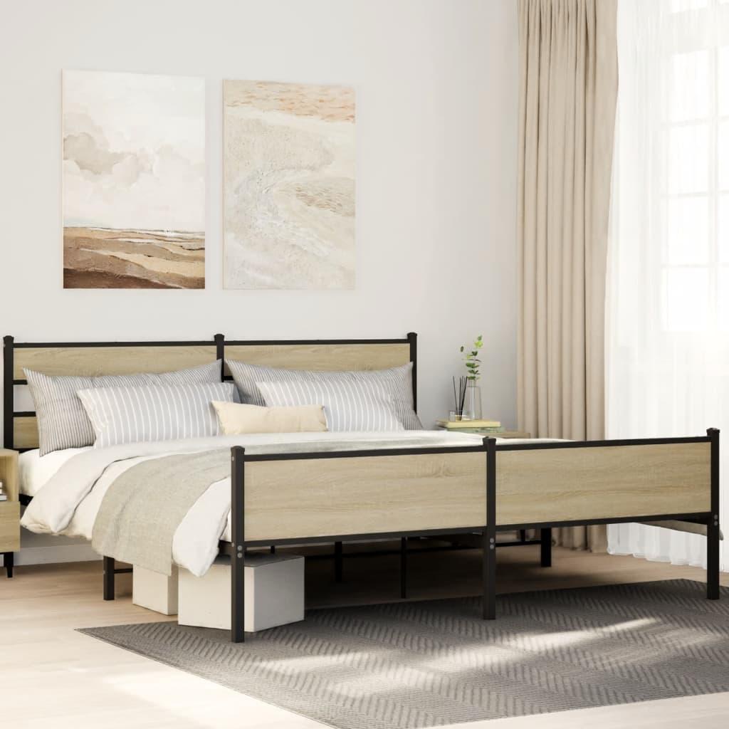 Sengeramme Uden Madras Metal Sonoma-Eg - med sengegavl og højt fodgærde / 180 x 200 cm