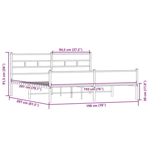 Sengeramme uden madras 193 x 203 cm - metal og sonoma-eg