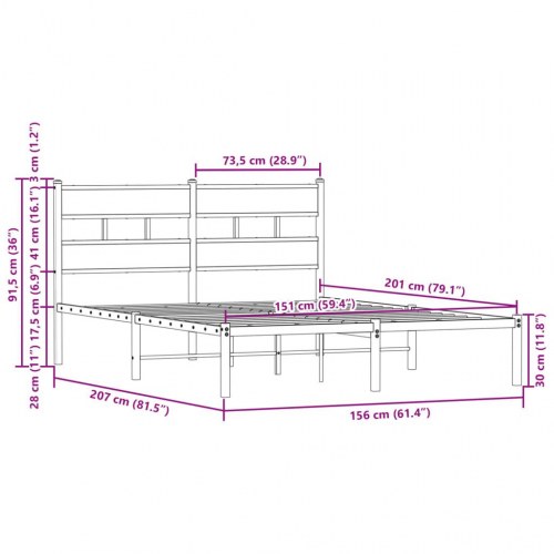 Sengeramme med sengegavl 150 x 200 cm - brun eg