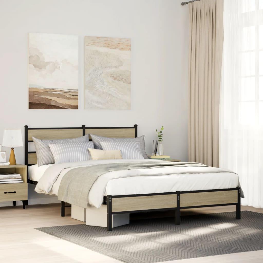 Sengeramme 140x200 Cm Uden Madras Konstrueret Træ Sonoma Eg