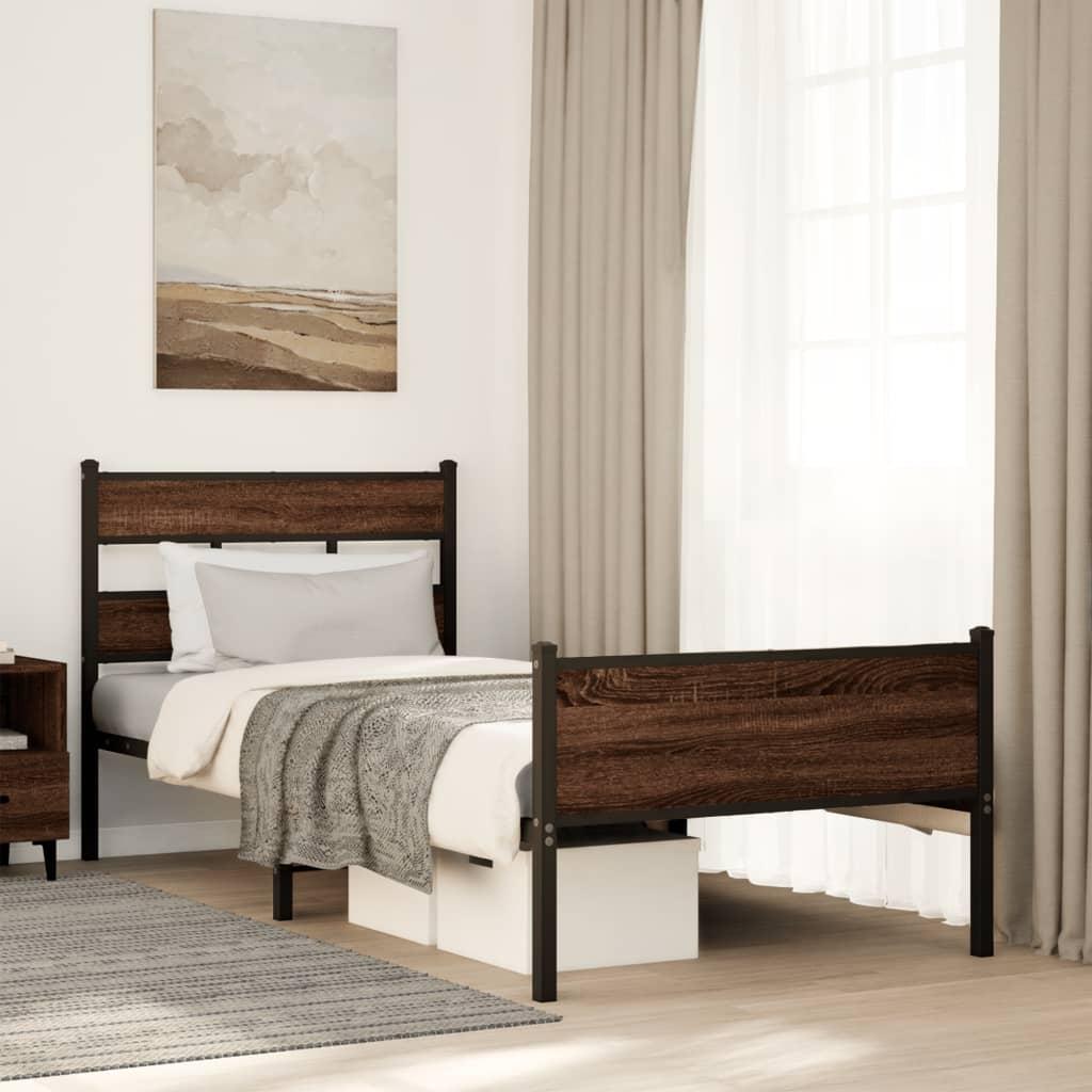 Sengeramme 100x190 Cm Uden Madras Konstrueret Træ Brunt Eg
