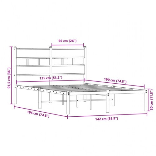Sengeramme 135 x 190 cm med lamelbund - sort/sonoma-eg