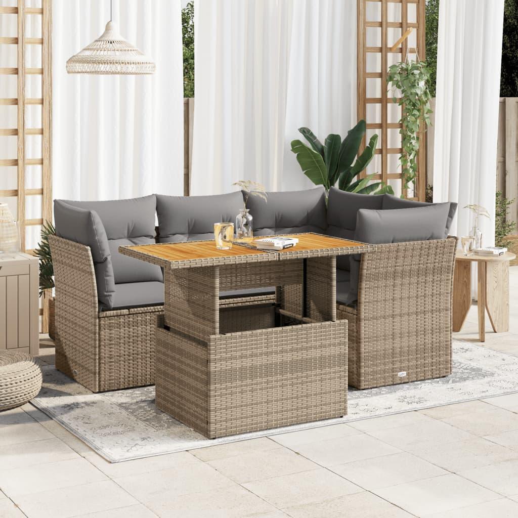 Sofasæt Til Haven 5 Dele Med Hynder Polyrattan - beige og grå / med opbevaring