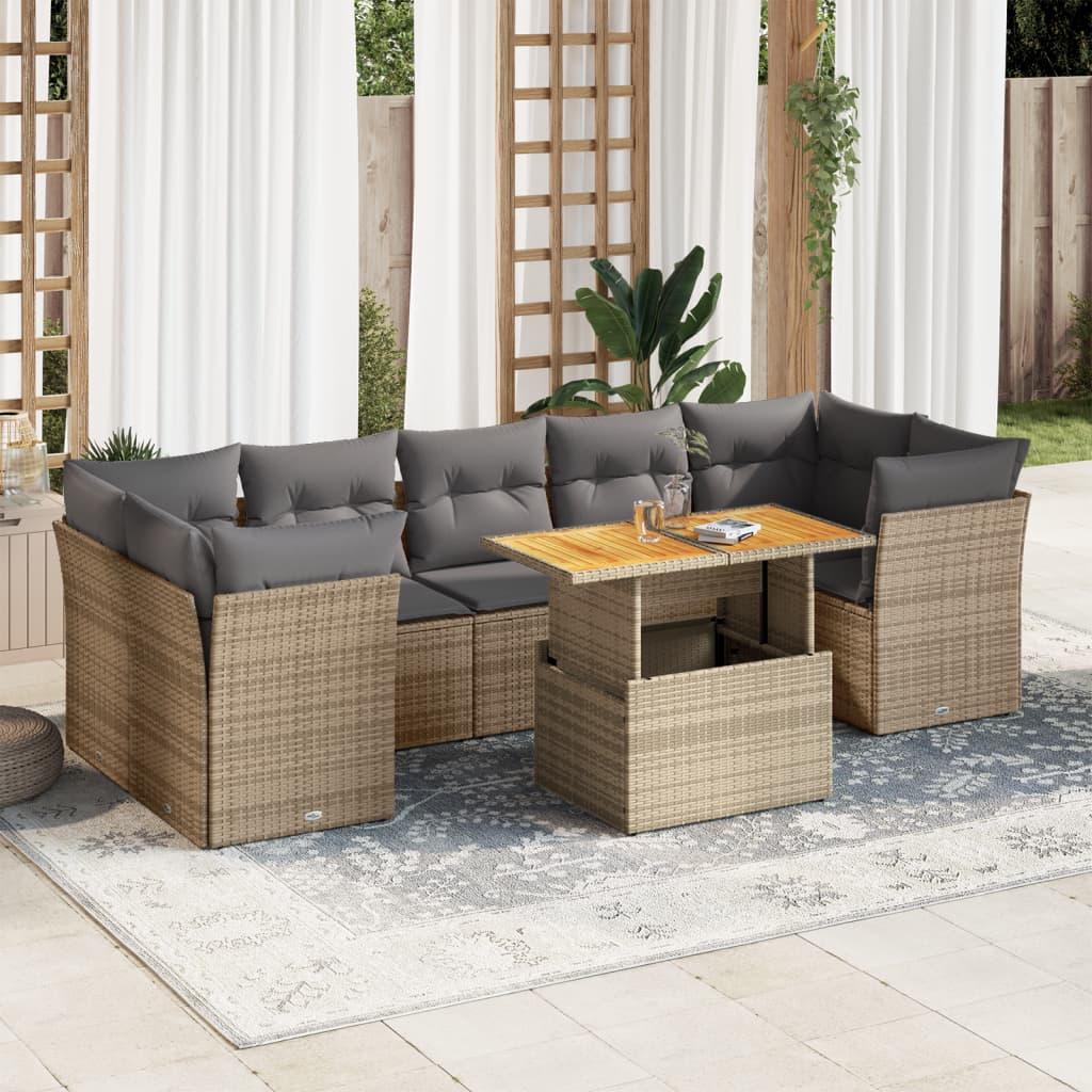 Sofasæt Til Haven 8 Dele Med Hynder Polyrattan Sort - beige og lysegrå / 4x hjørnedel 3x midterdel bord