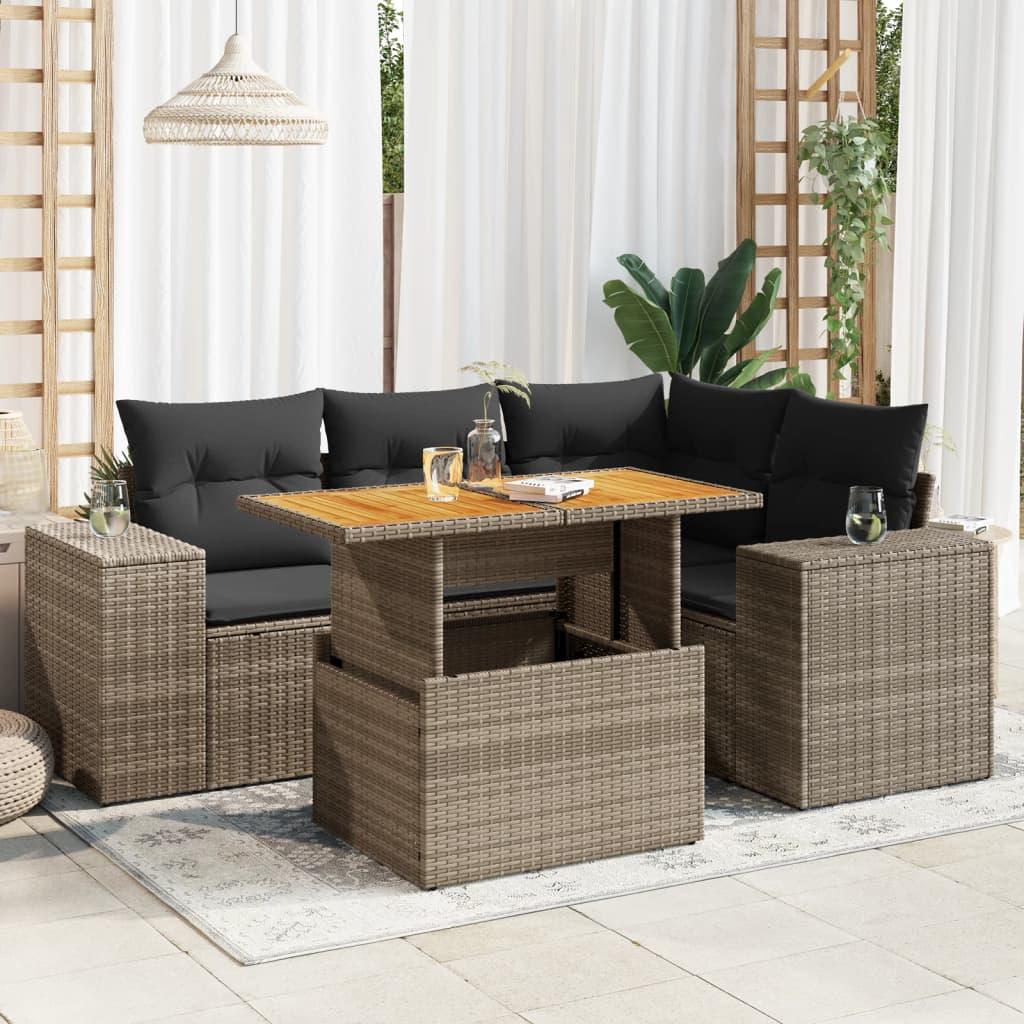 Sofasæt Til Haven 5 Dele Med Hynder Polyrattan - Grå / med opbevaring