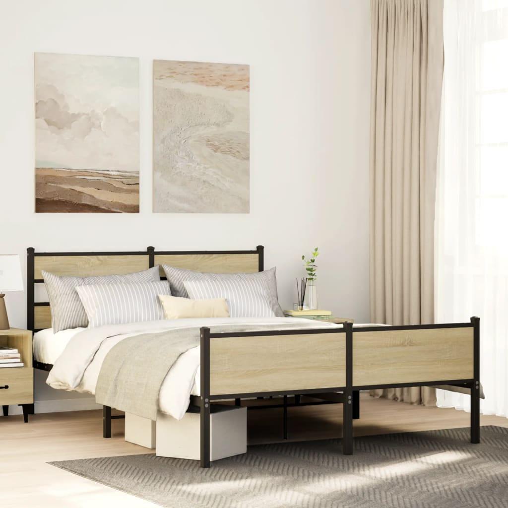 Sengeramme 137x190 Cm Uden Madras Konstrueret Træ Sonoma Eg