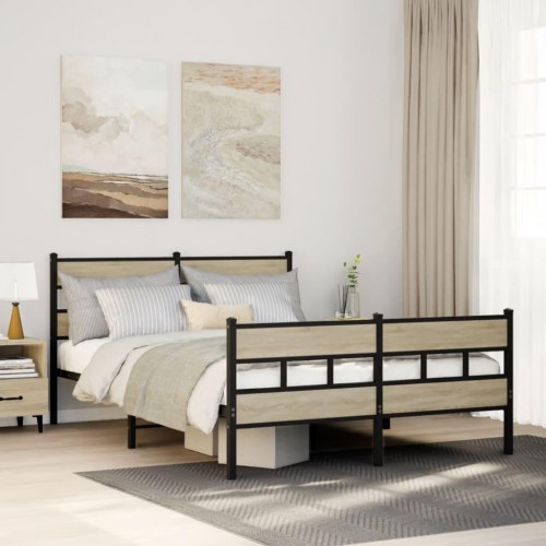 Sengeramme 135 x 190 cm med lamelbund - sort/sonoma-eg