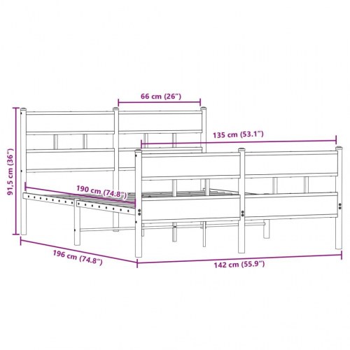 Sengeramme 135 x 190 cm med lamelbund - sort/sonoma-eg