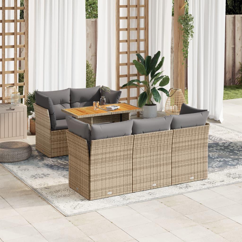 Sofasæt til haven - 6 dele med hynder og opbevaring, polyrattan, beige
