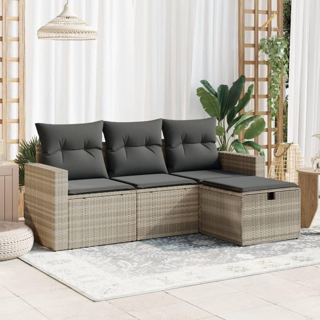 Sofasæt Til Haven 4 Dele Med Hynder Polyrattan - Lysegrå / Med opbevaring og pose
