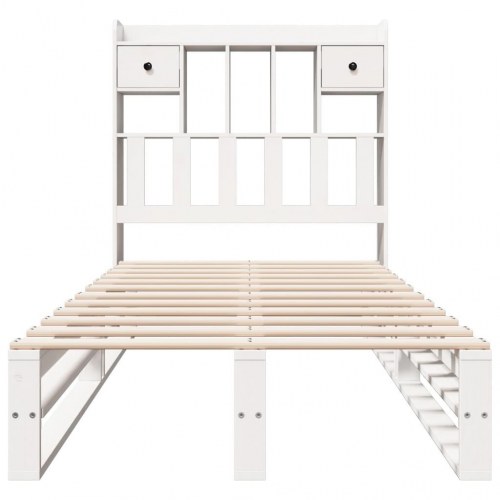 Seng med bogreol 90 x 190 cm i massivt fyrretræ - hvid