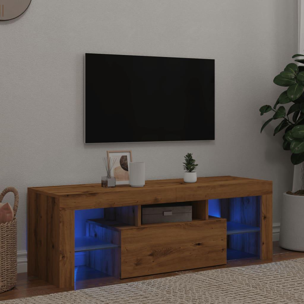 Tv-bord m. LED-lys 120x36,5x40 cm konstrueret træ kunsteg