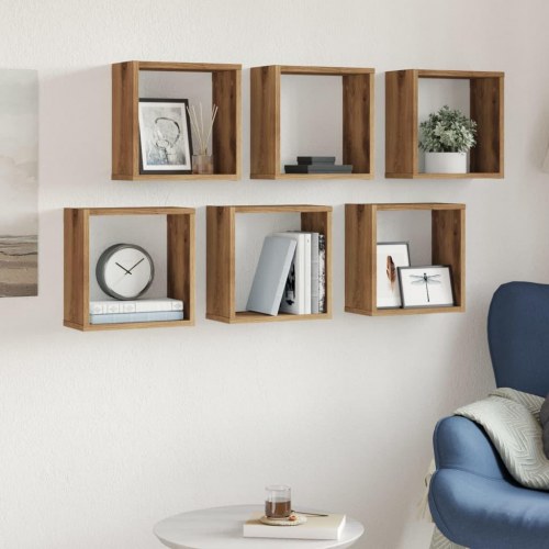 Væghylder 6 stk. kubeformet i konstrueret træ 30 x 15 x 30 cm - kunsteg