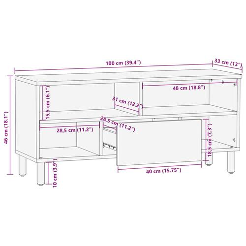 Tv-bord 100x33x46 cm konstrueret træ sort