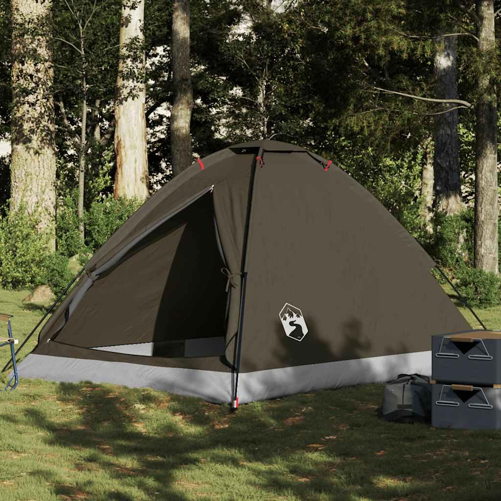 4-personers campingtelt vandafvisende kuppel brun
