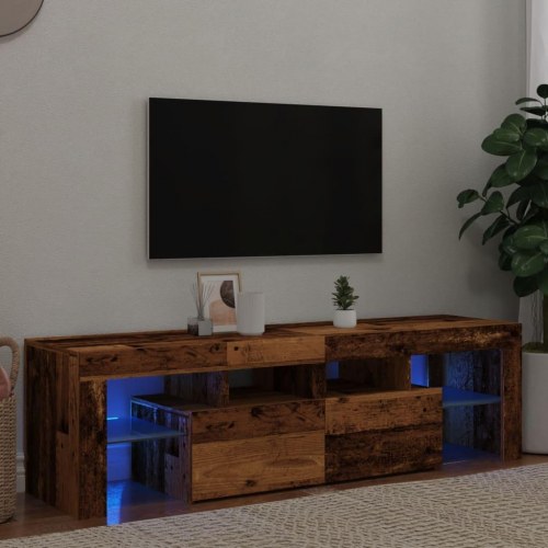 Tv-bord med LED-lys 140×36,5×40 cm - antikt træ, konstrueret træ