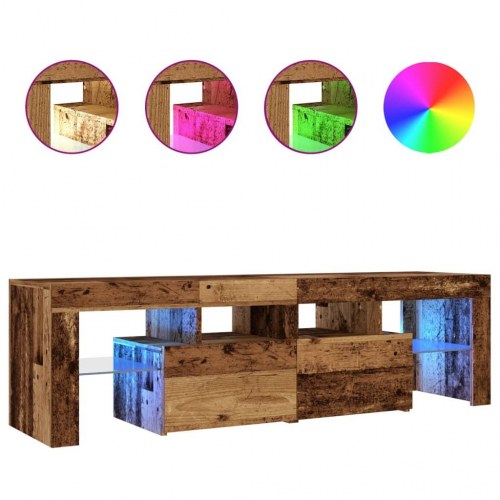 Tv-bord med LED-lys 140×36,5×40 cm - antikt træ, konstrueret træ