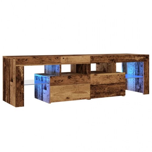 Tv-bord med LED-lys 140×36,5×40 cm - antikt træ, konstrueret træ
