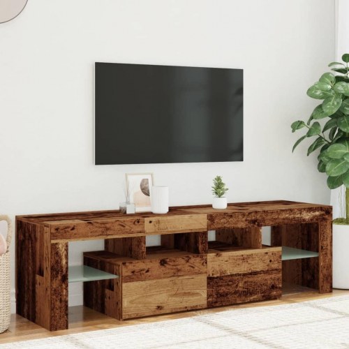 Tv-bord med LED-lys 140×36,5×40 cm - antikt træ, konstrueret træ