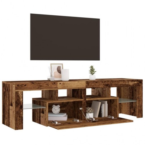 Tv-bord med LED-lys 140×36,5×40 cm - antikt træ, konstrueret træ