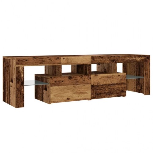 Tv-bord med LED-lys 140×36,5×40 cm - antikt træ, konstrueret træ