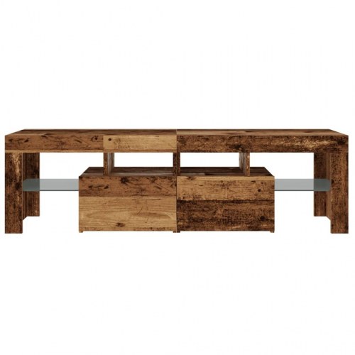 Tv-bord med LED-lys 140×36,5×40 cm - antikt træ, konstrueret træ