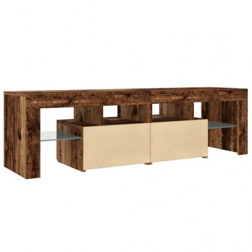 Tv-bord med LED-lys 140×36,5×40 cm - antikt træ, konstrueret træ