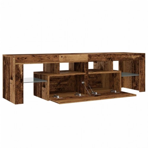Tv-bord med LED-lys 140×36,5×40 cm - antikt træ, konstrueret træ