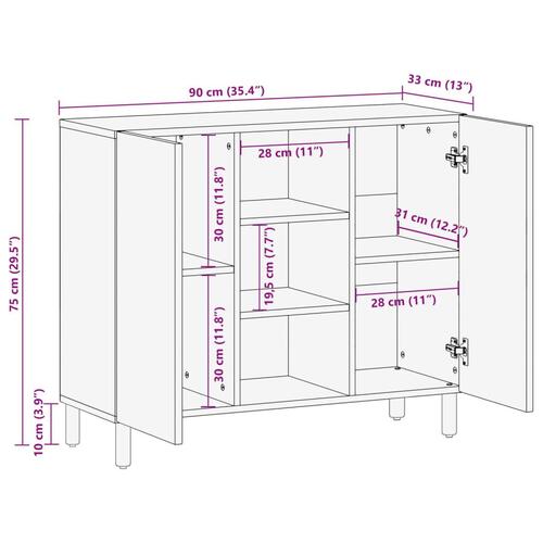 Skænk 90x33x75 cm konstrueret træ sort