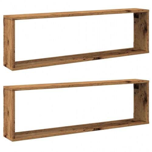 Væghylder 2 stk. kubeformet - 100×15×30 cm, antikt trælook