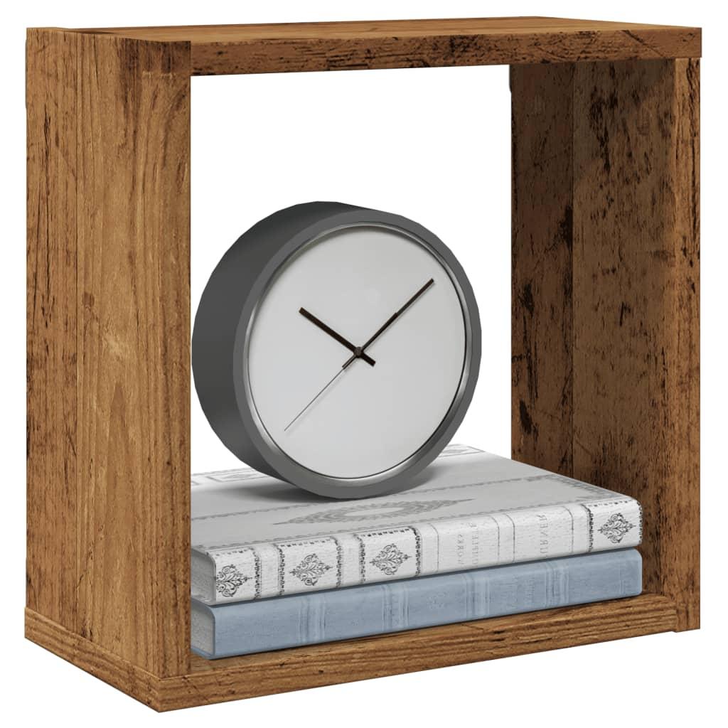 Væghylder Kubeformet Antikt Trælook Gammelt Træ - 4 / 30 x 15 x 30 cm