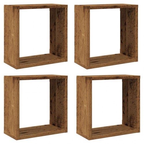 Væghylder 4 stk. kubeformede 30×15×30 cm - antikt trælook