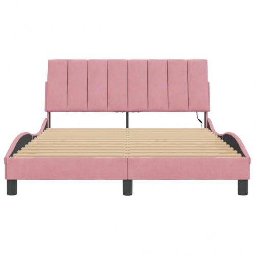 Sengeramme med LED Hanko 140 x 200 cm - lyserød