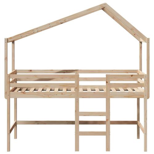 Højseng med stige og tag 90x190 cm massivt fyrretræ