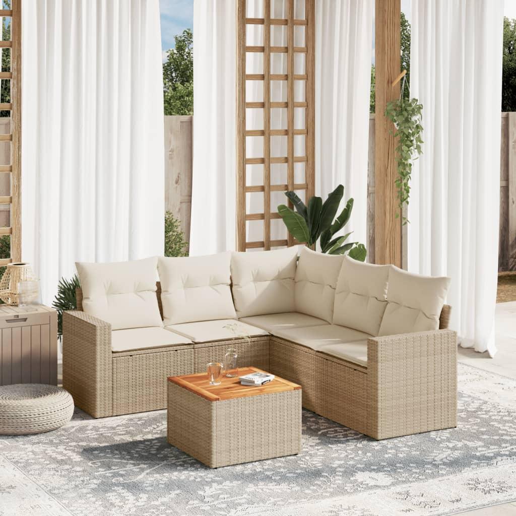 Sofasæt til haven 6 dele med hynder i polyrattan beige