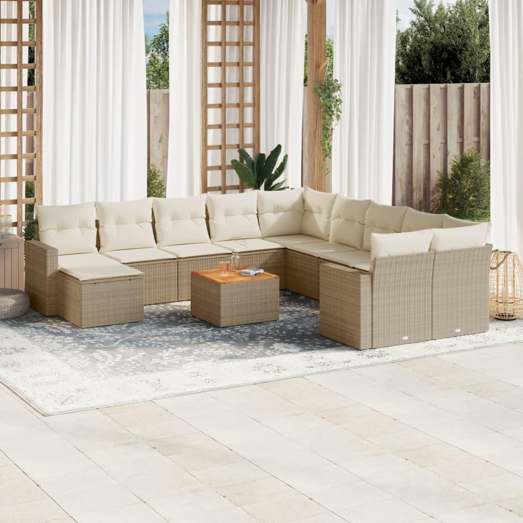 Sofasæt Til Haven 12 Dele Med Hynder Polyrattan - beige og cremefarvet